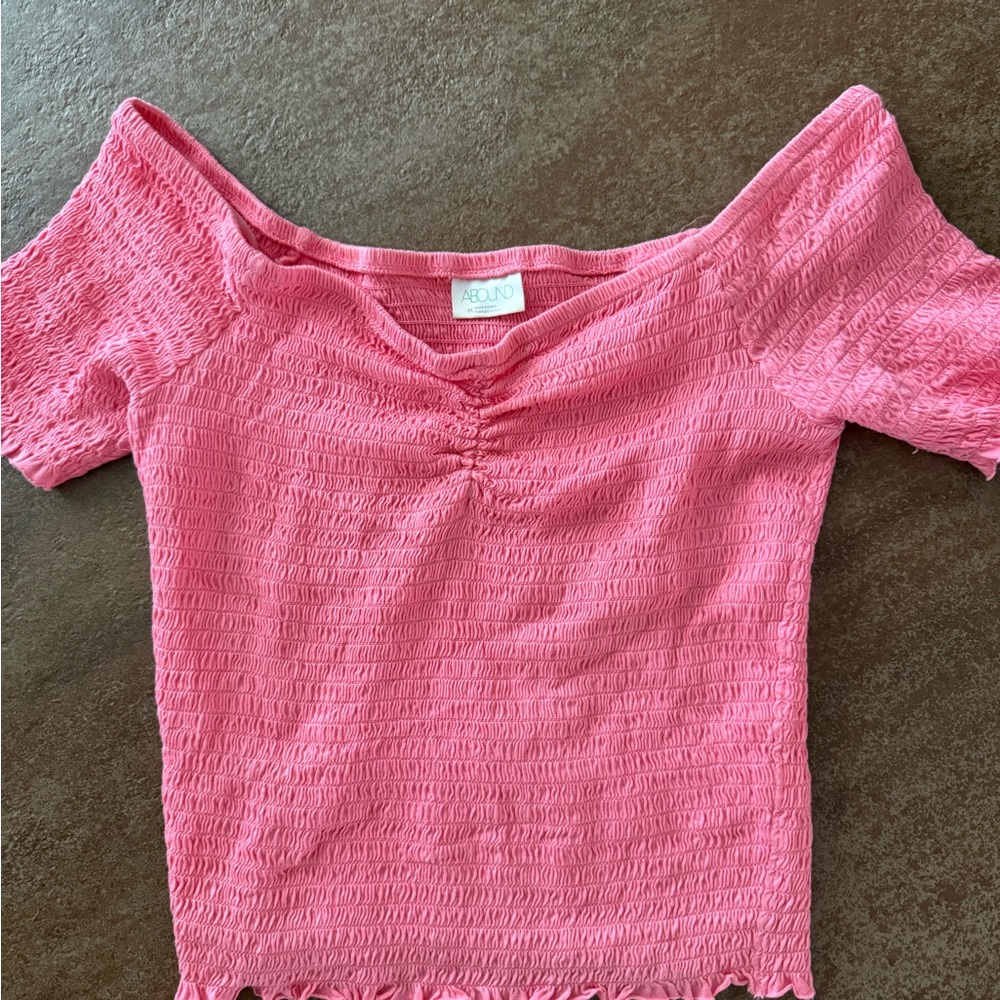 Abound Pink Ruched Cap Sleeve Crop Blouse